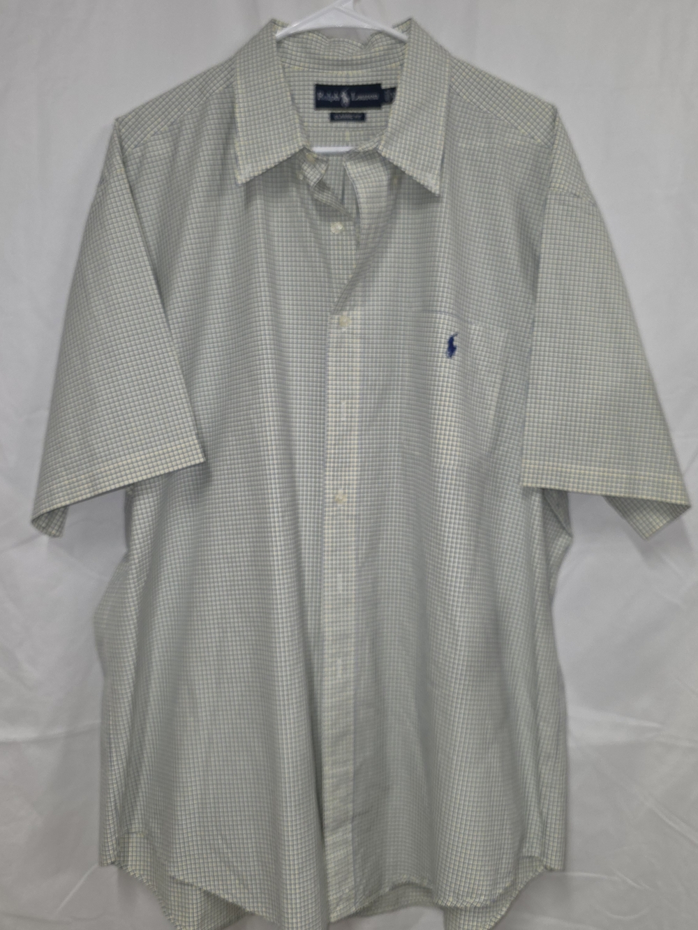 Ralph Lauren Short Sleeve Button-Down Shirt in Green and White Gingham